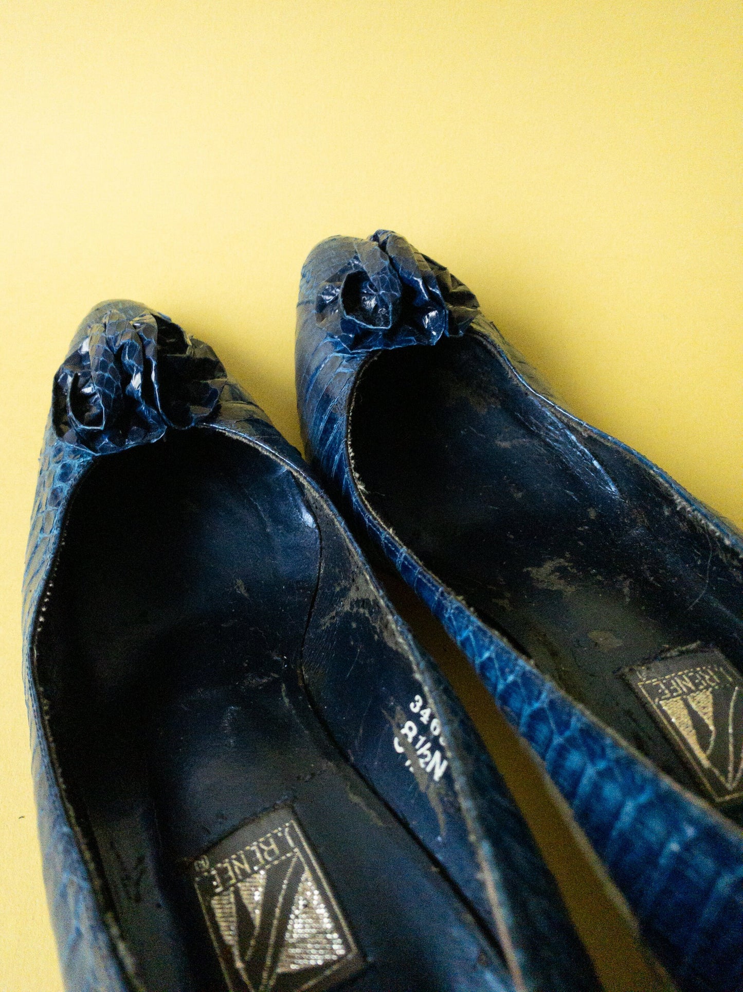 80s Blue Snakeskin Rosette High Heel Pumps by J Renee