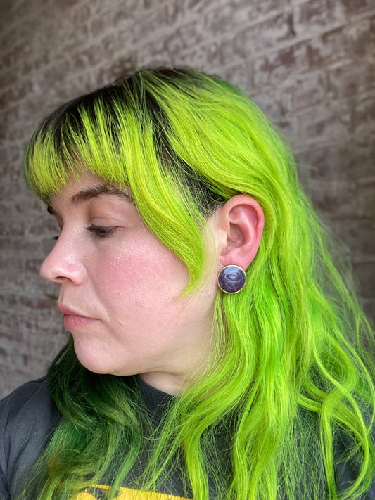 Button Purple Enamel Swirl Circle Pierced Stud Earrings