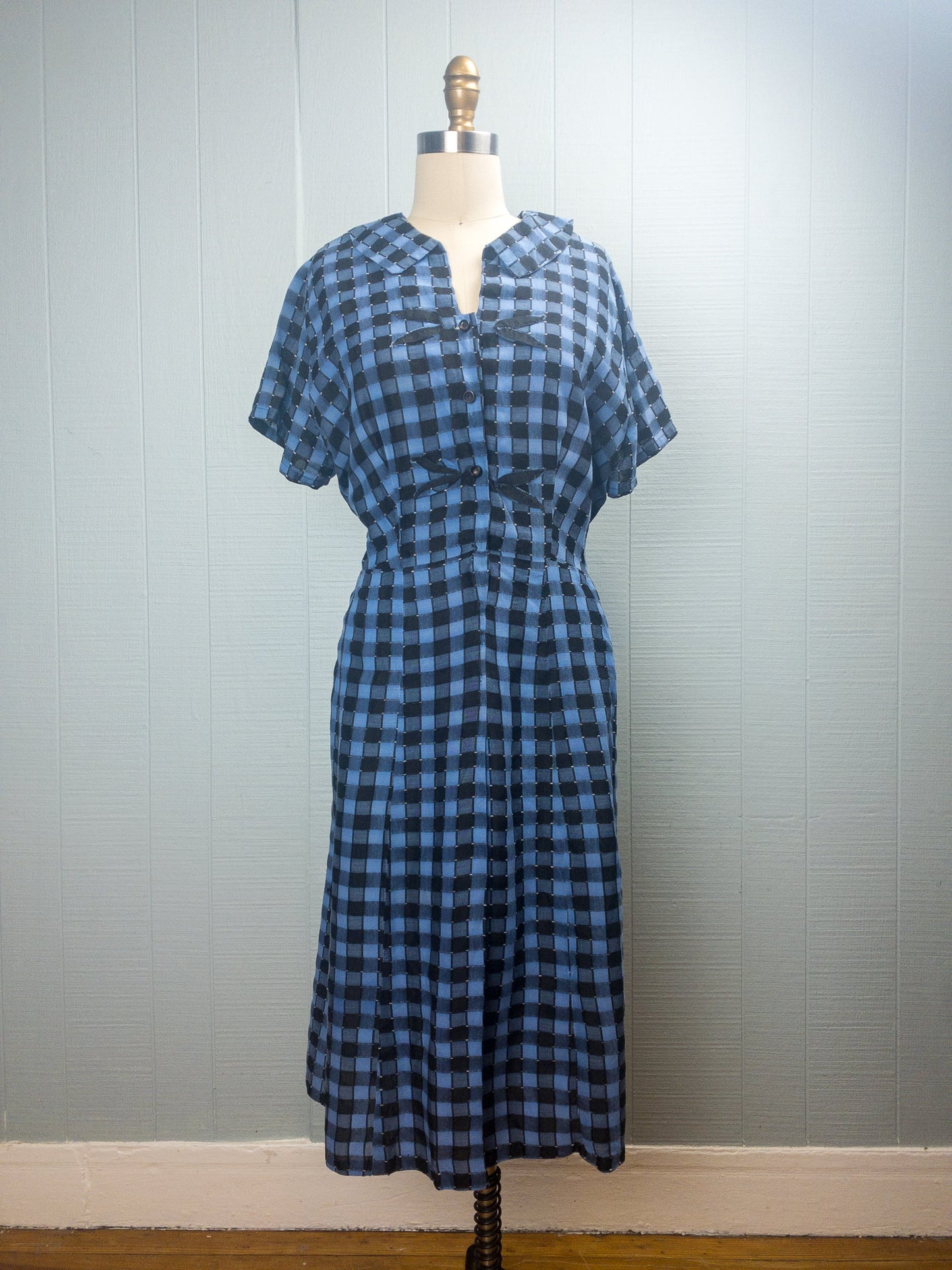 50s Blue Black Check School Dress | XL/XXL