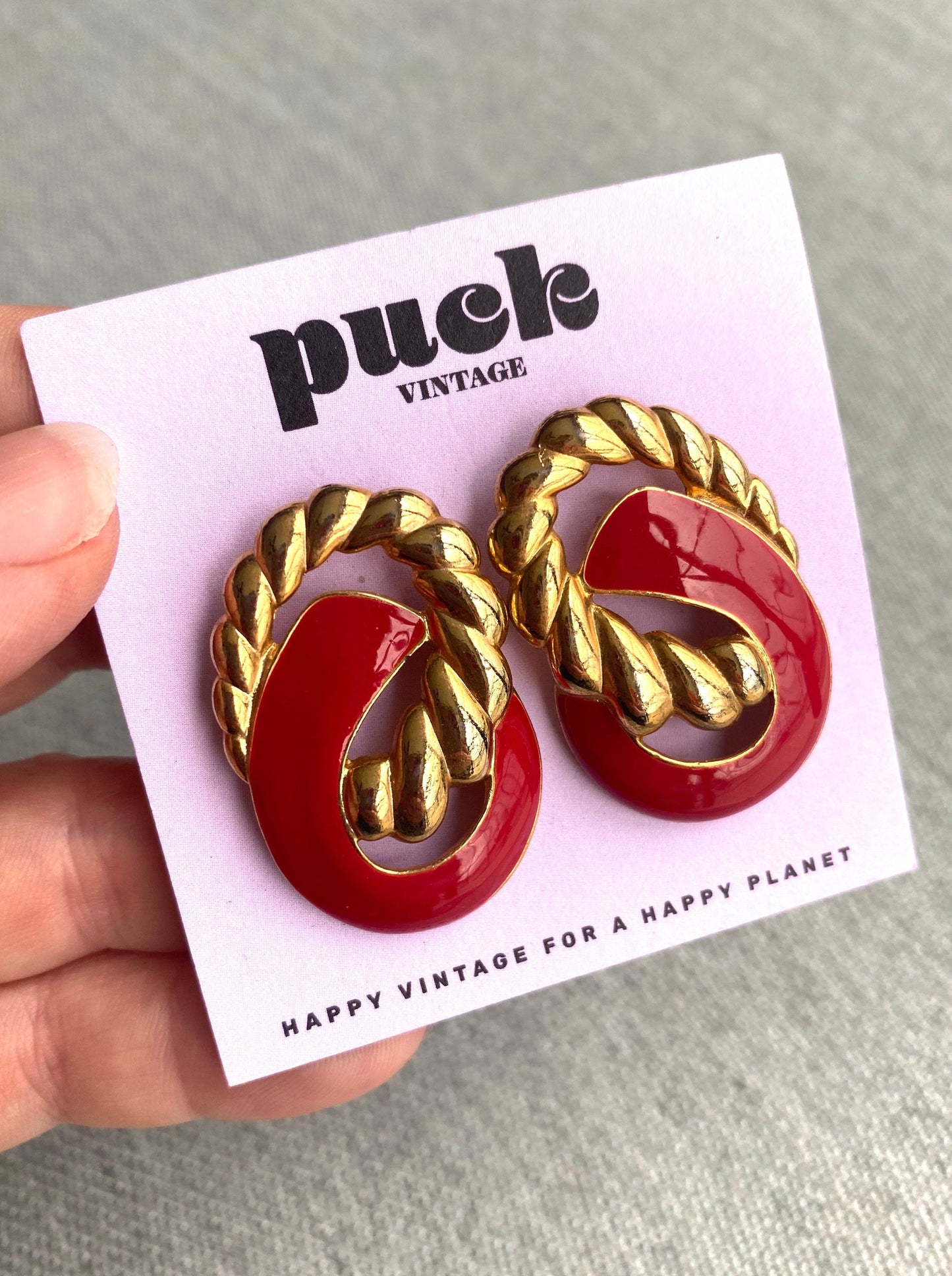 80's Red & Gold Interlocked Rope Pierced Earrings