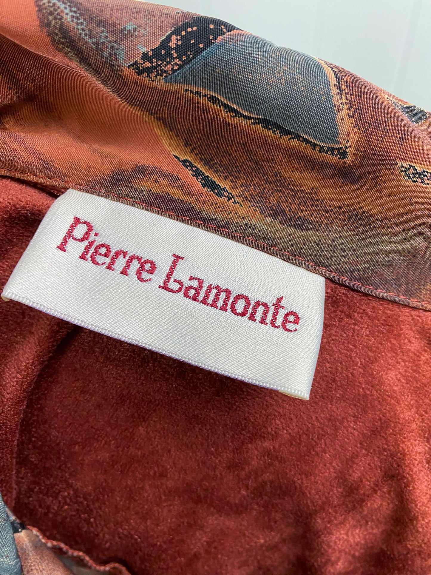 90s Brown & Teal Swirl & Suede Blouse | XL