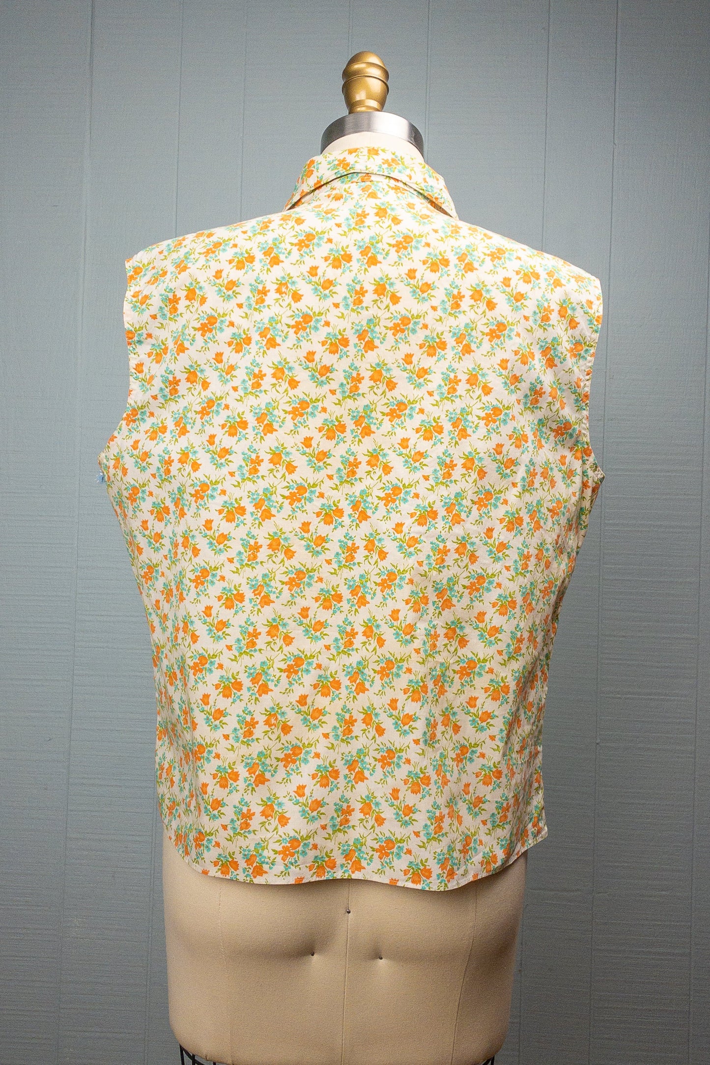 60's Orange & Teal Tulip Sleeveless Shirt | M/L