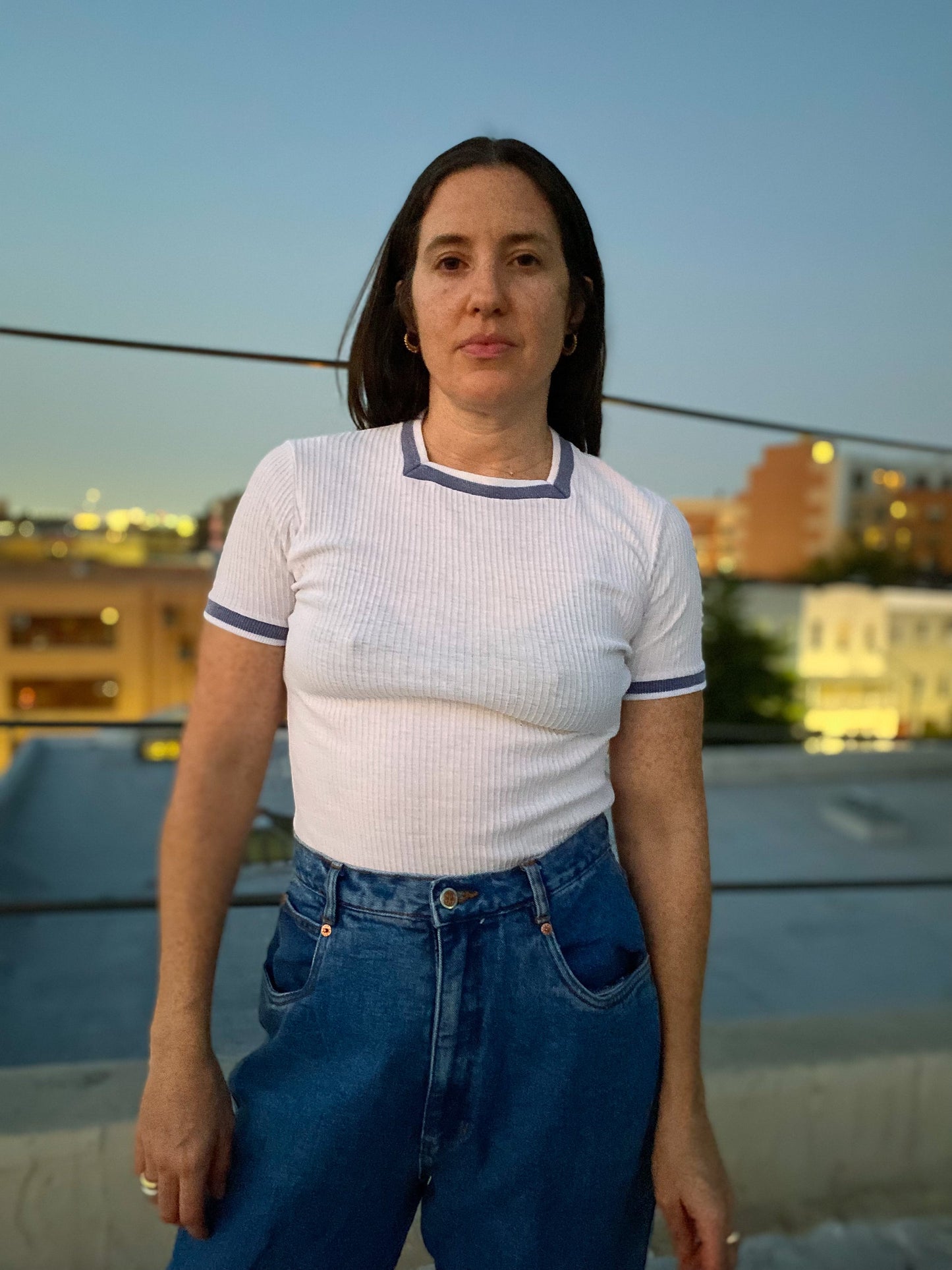 60s Square Neck Ribbed White T Shirt