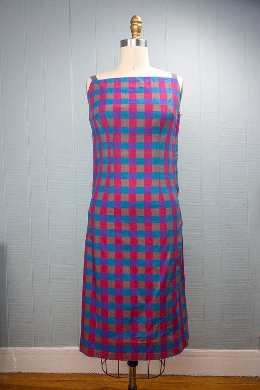 60's Plaid Purple Pink Blue Dress | XXS/XS