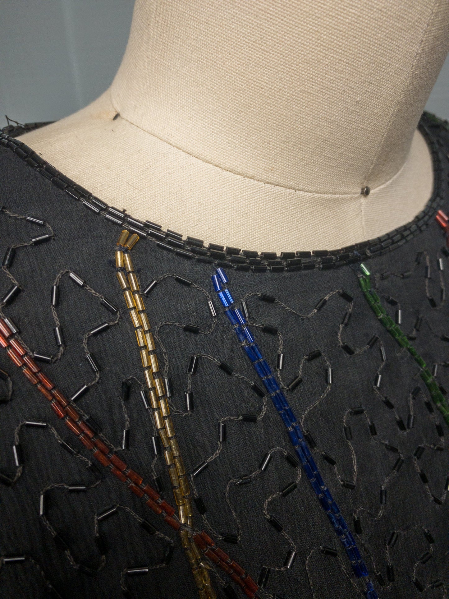 80's Black & Rainbow Beaded Shift Dress | M