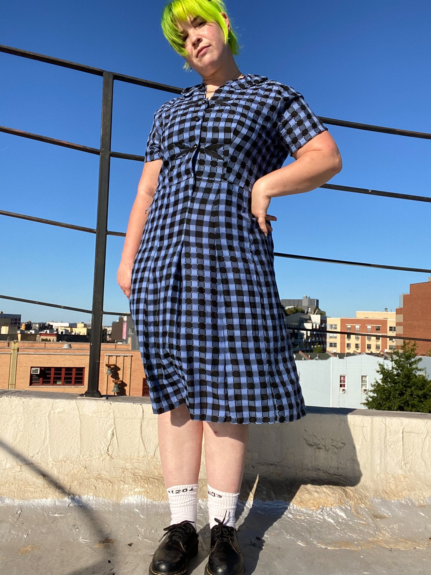50s Blue Black Check School Dress | XL/XXL