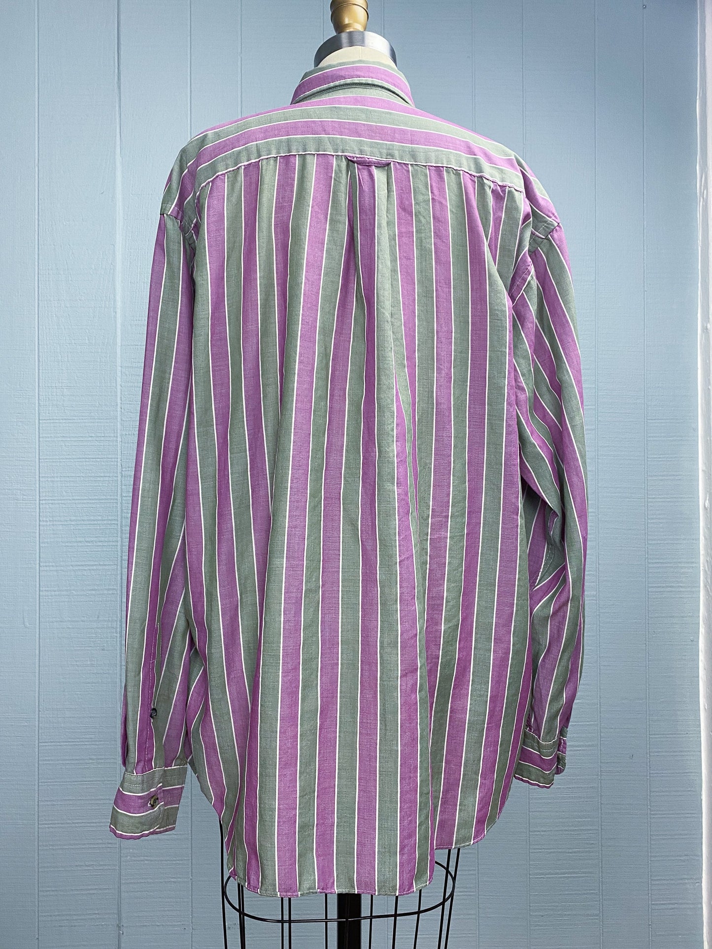80s 90s Purple Stripe Button Down Shirt | L/XL