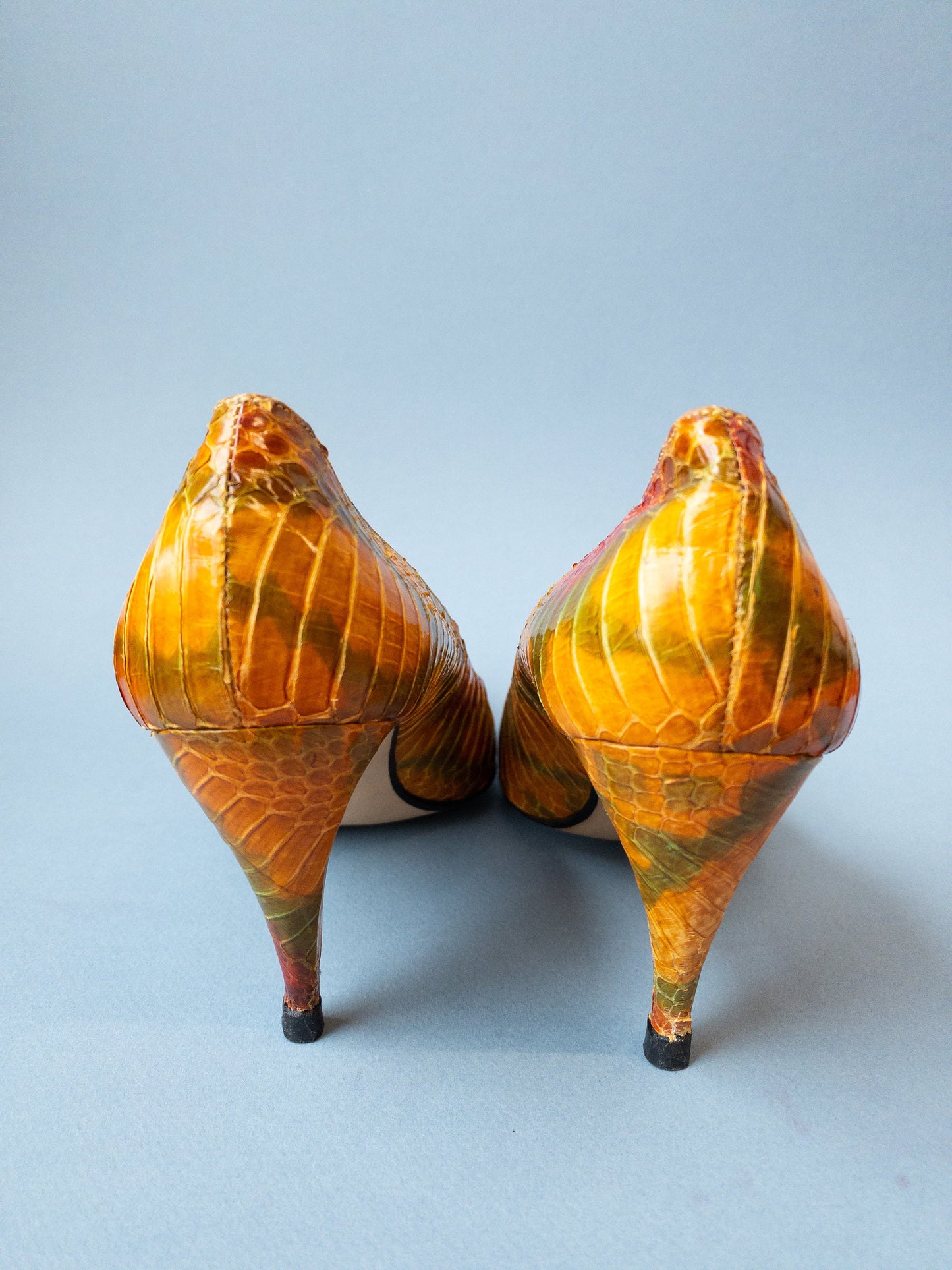 80's Orange Snakeskin High Heel Pumps | 8N 7.5