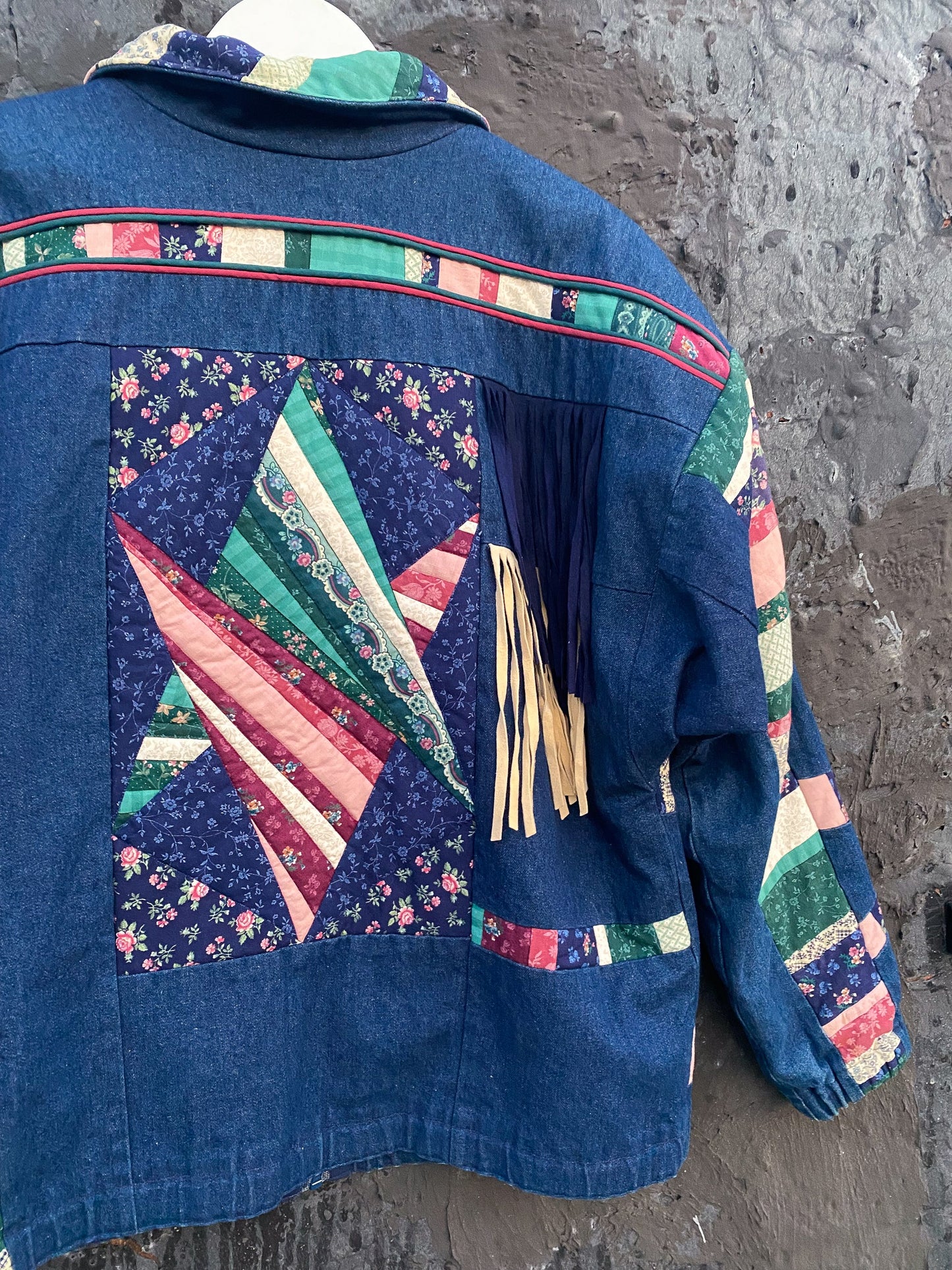 80s Patchwork & Fringe Denim Jacket
