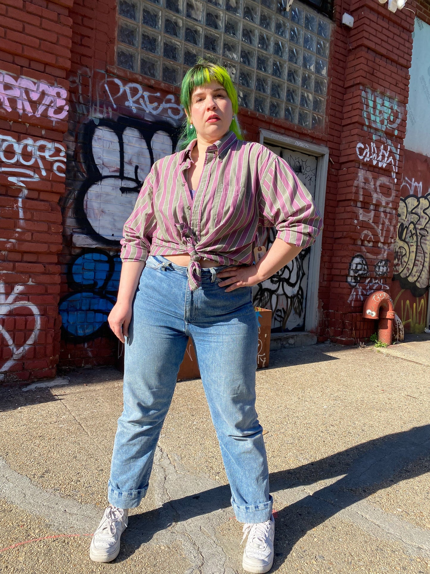 80s 90s Purple Stripe Button Down Shirt | L/XL