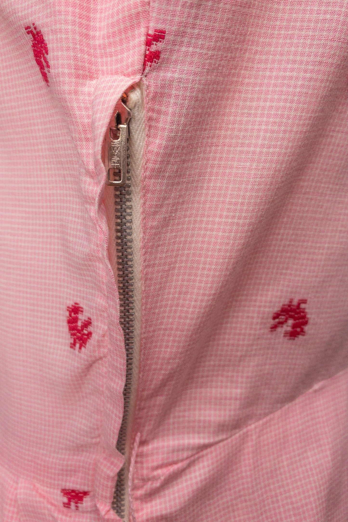 50's Pink Gingham Chicken Day Dress | M/L
