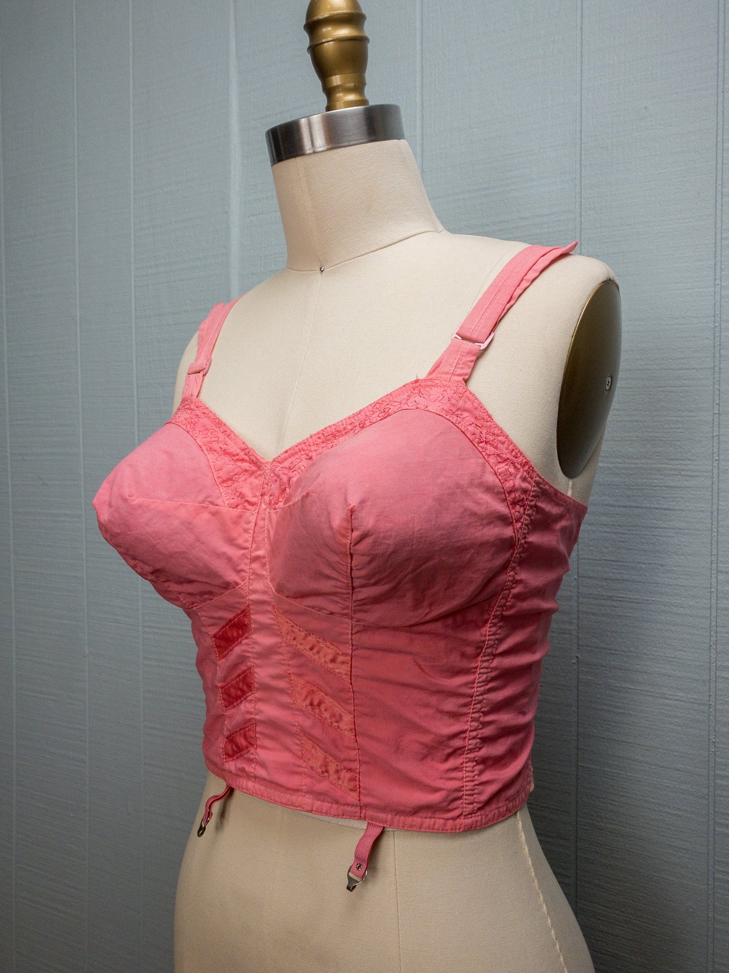 50's 60's Barbie Pink Long Line Bustier Bullet Bra