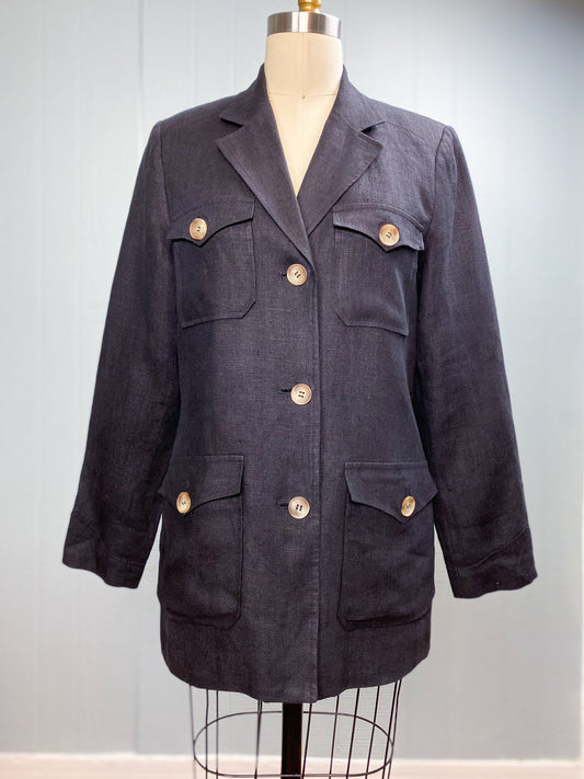90's Black Safari Linen Blazer | S/M