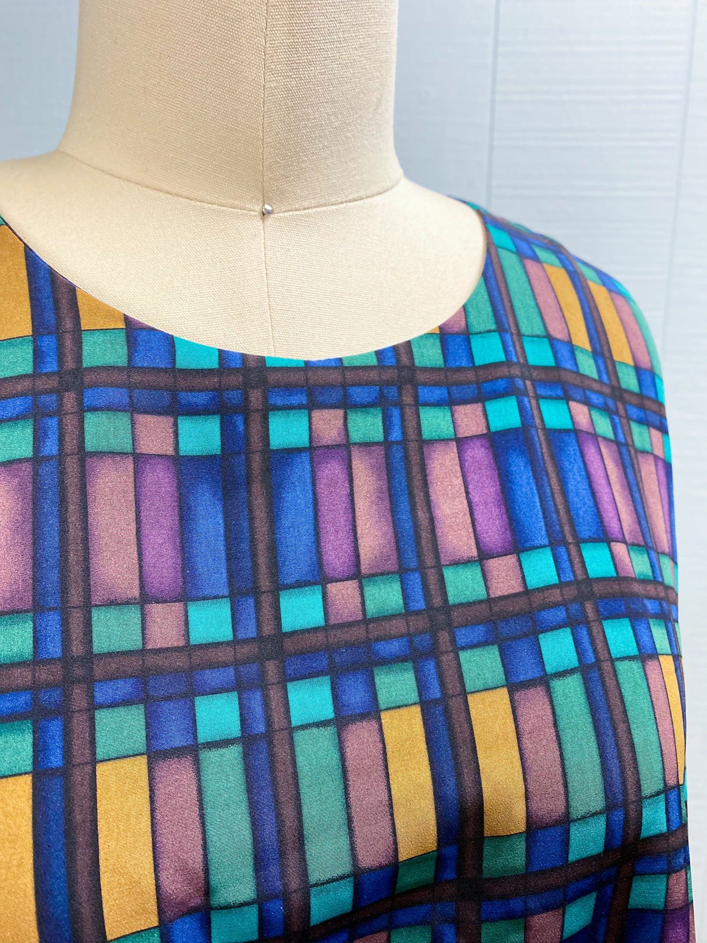 80's Geo Patterened Navy Brown Teal S/S Shirt | 2XL