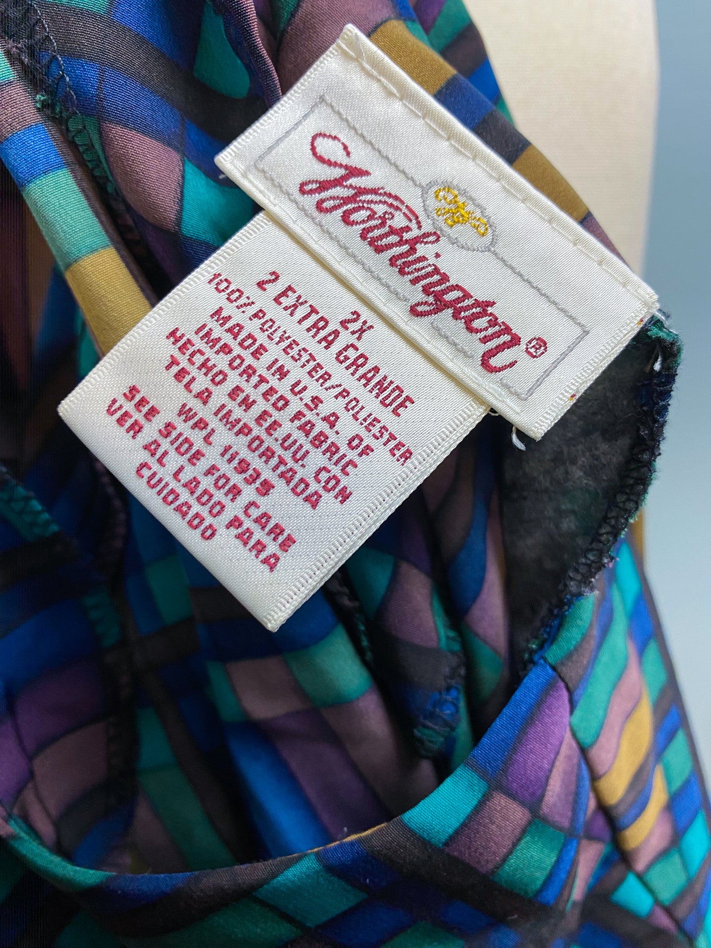 80's Geo Patterened Navy Brown Teal S/S Shirt | 2XL