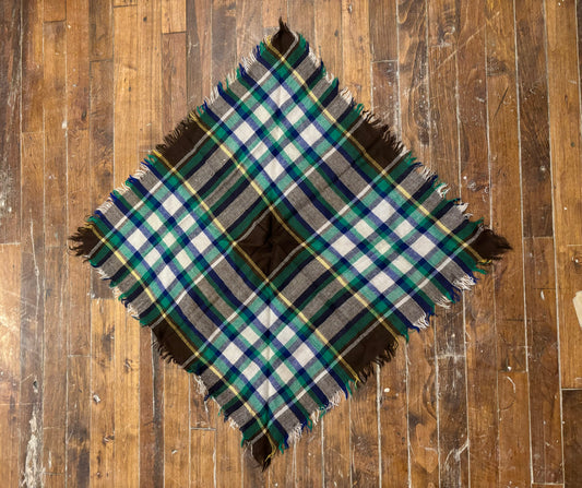 Green Blue Brown Plaid Winter Head Scarf Kerchief 26"