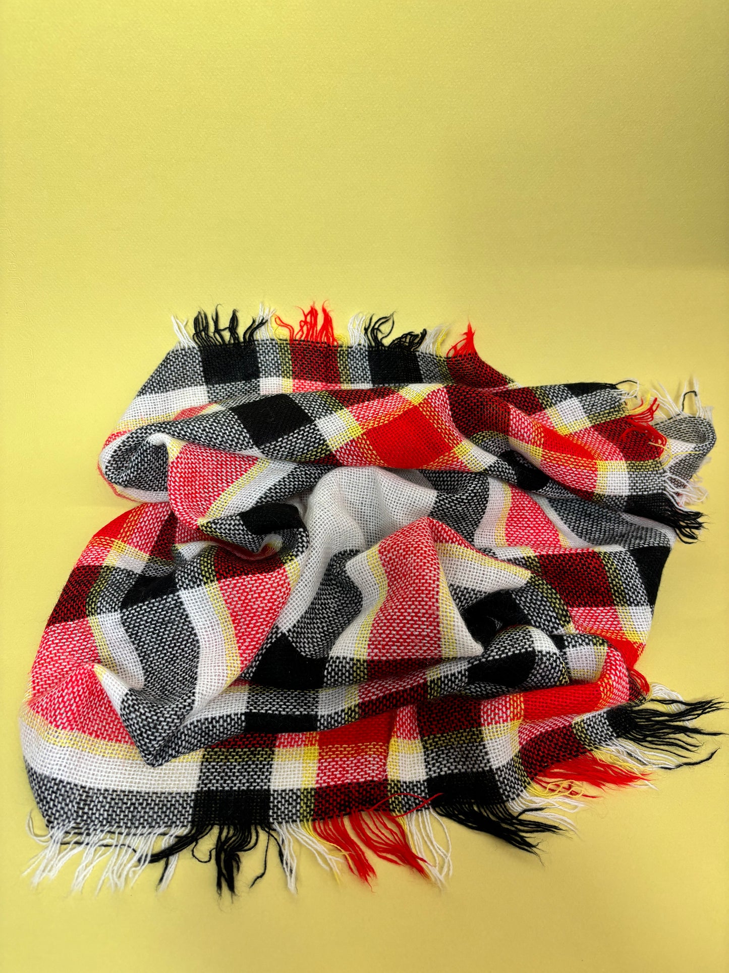 Red Black Yellow White Plaid Winter Head Scarf Kerchief 26"