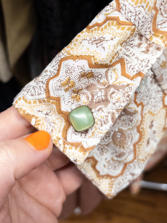 50's 60's Frosted Green & Gold Tone Cufflinks