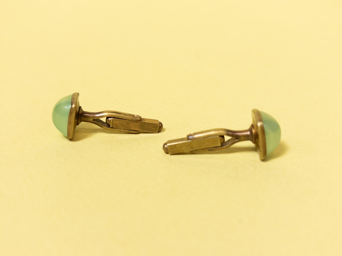 50's 60's Frosted Green & Gold Tone Cufflinks