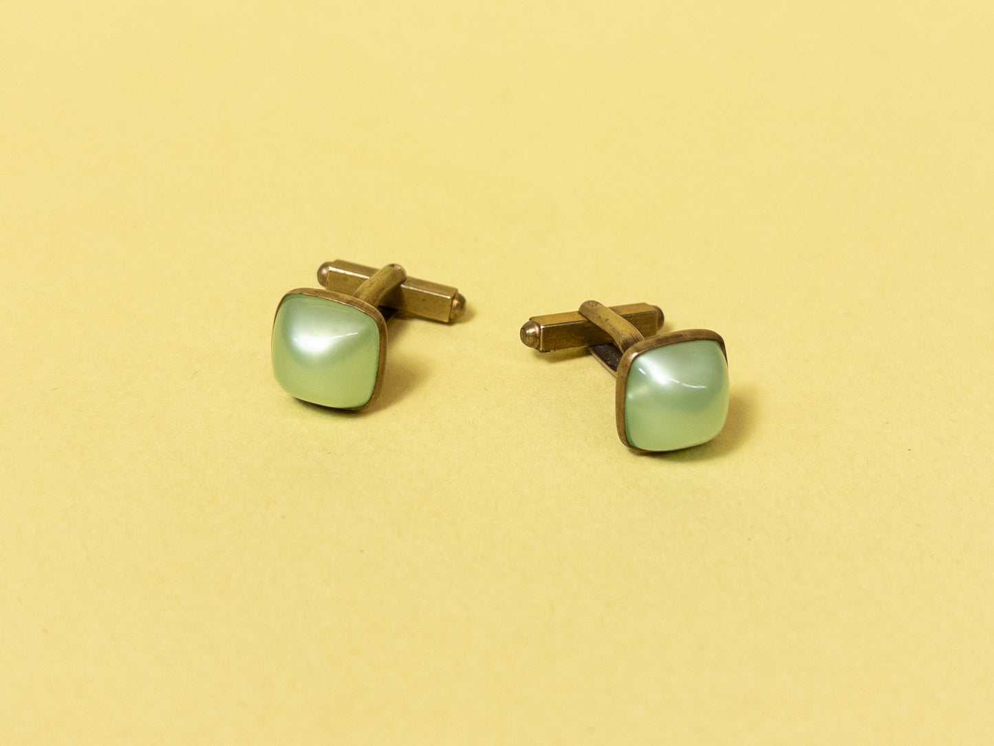 50's 60's Frosted Green & Gold Tone Cufflinks