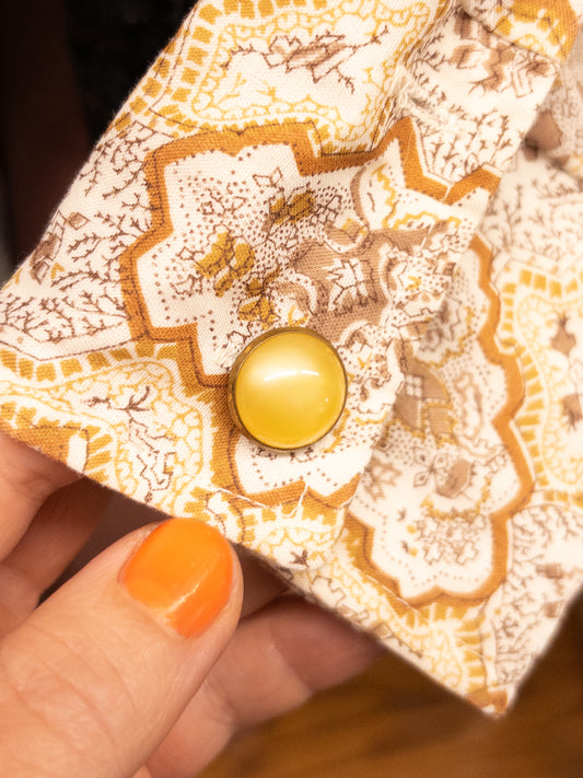 50's 60's Frosted Yellow & Gold Tone Cufflinks