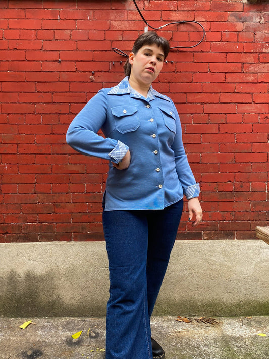 60s 70's Dusty Blue Jacket | S