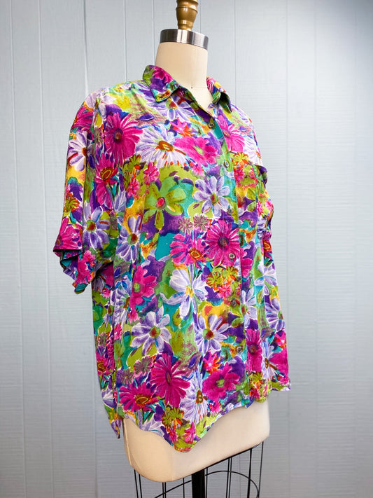 80's Floral Watercolor Rainbow Shirt | XL/XXL