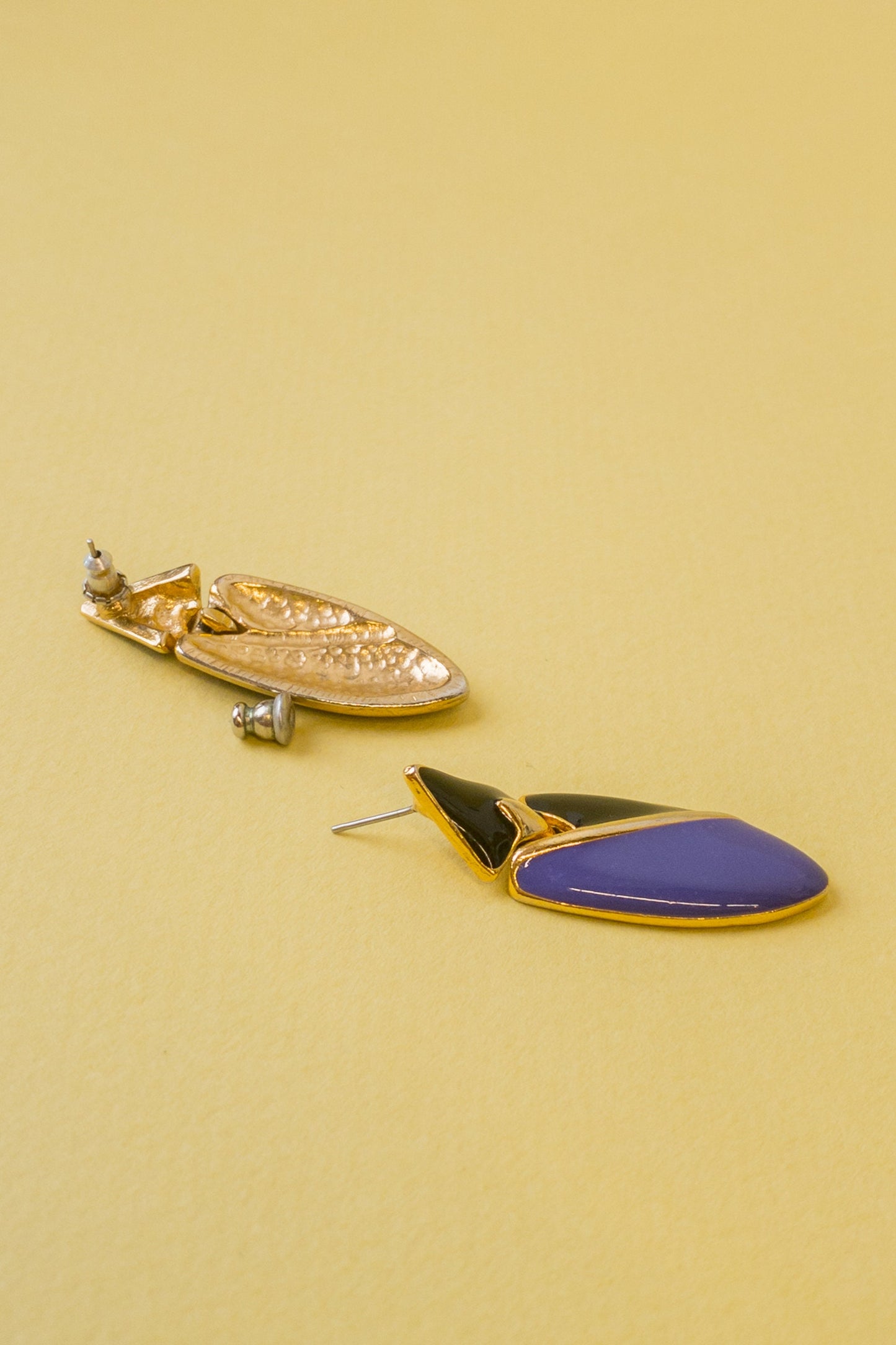 Enamel Black Purple Colorblock Earrings