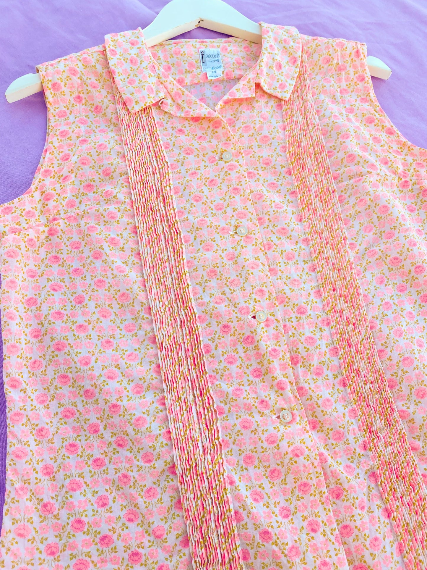 60's Pink Rose Peter Pan Collar Shirt