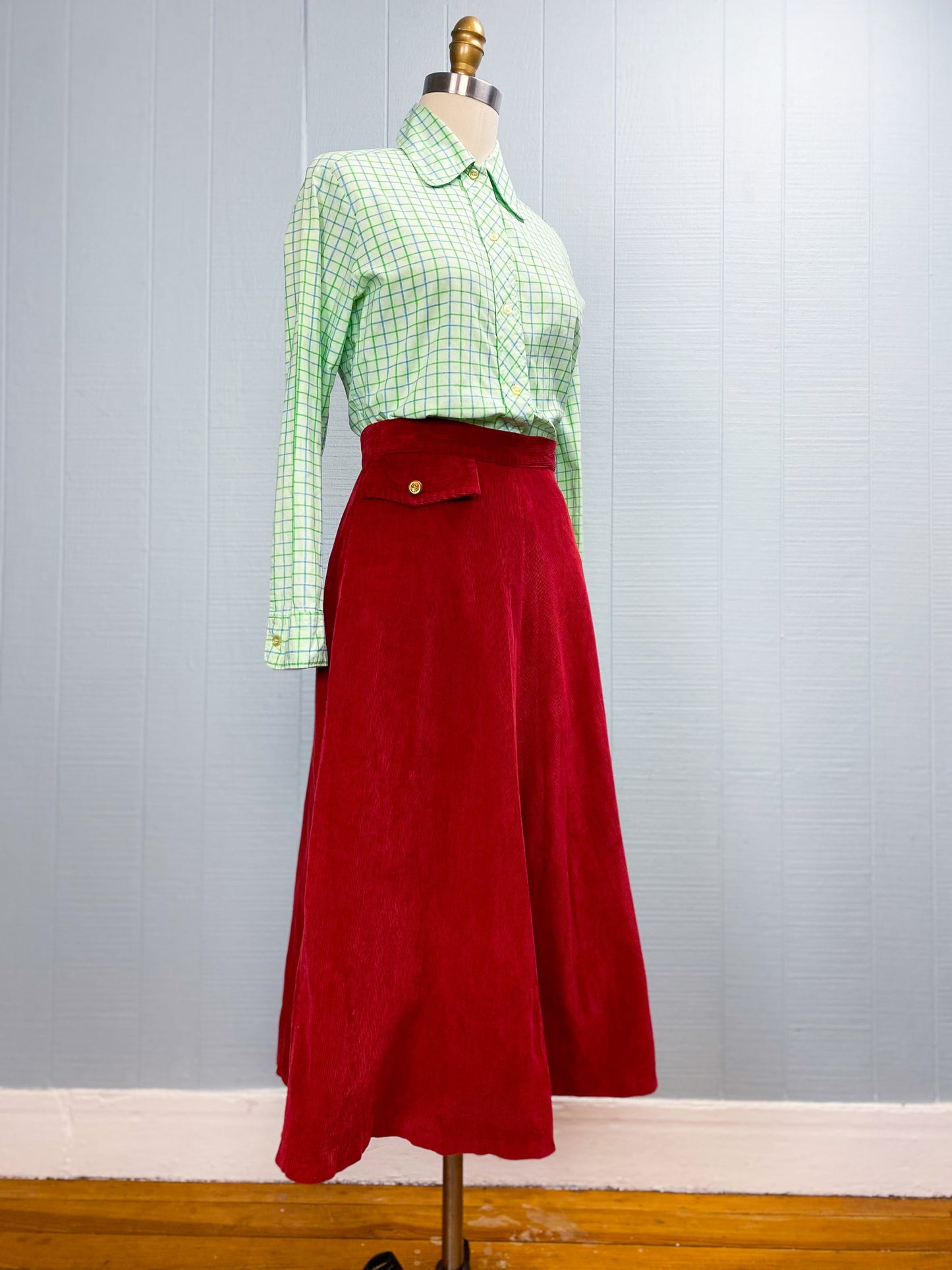 40's 50's Red Corduroy A-line Skirt | W: 24" | Knee Length "Koret of California"