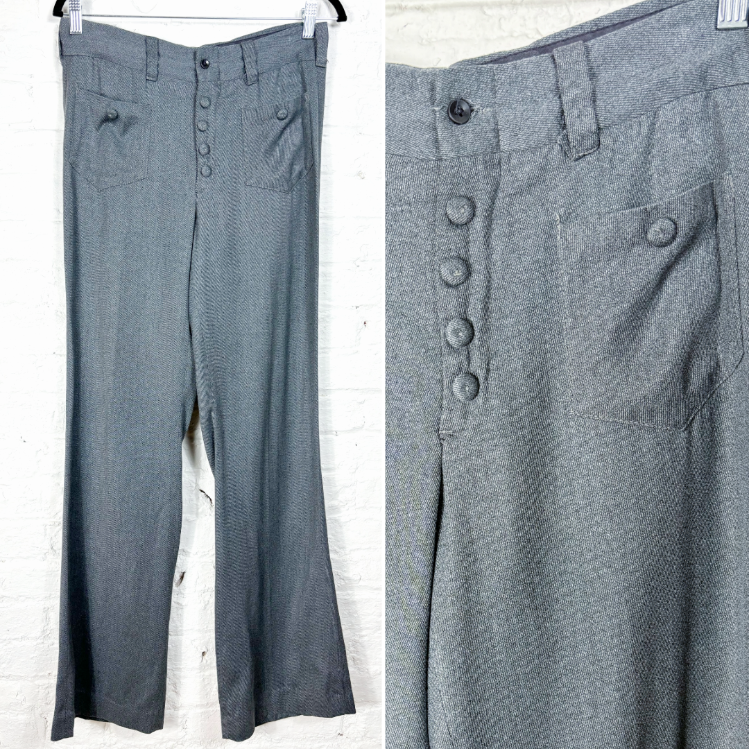 70's Grey Twill "Flairs" Bell Bottom Trousers | M/L