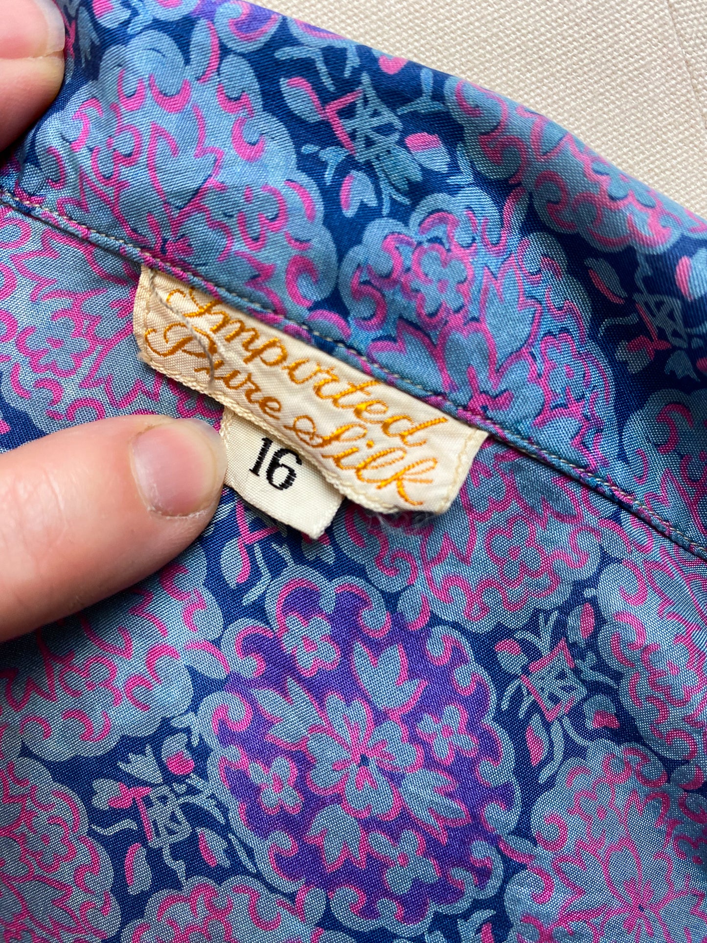 50's Silk Purple Pink Medallion Blouse | L