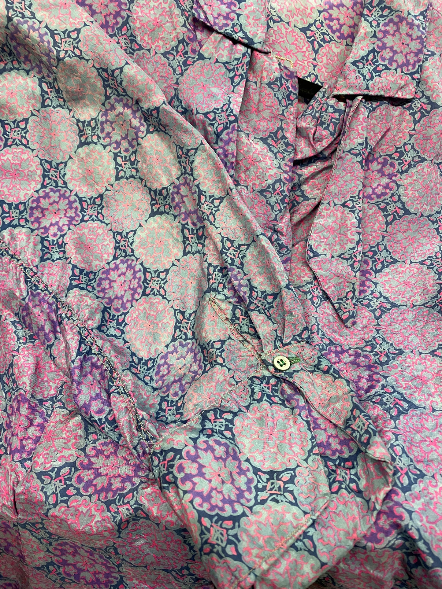 50's Silk Purple Pink Medallion Blouse | L