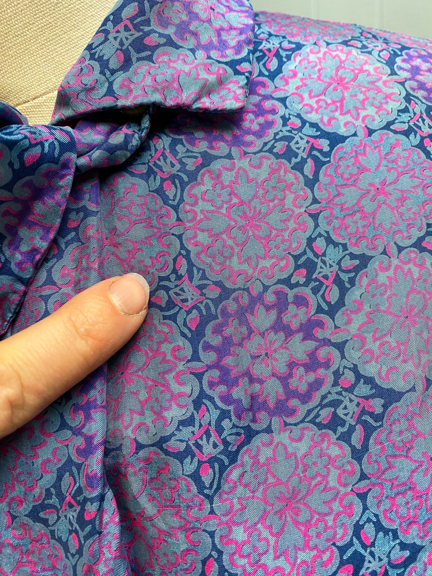 50's Silk Purple Pink Medallion Blouse | L