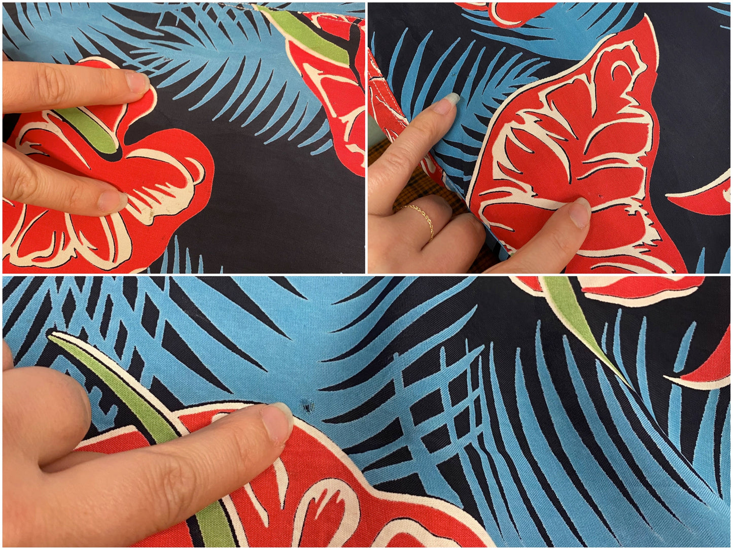 60's Hawaiian Silky Shirt Blue/Red