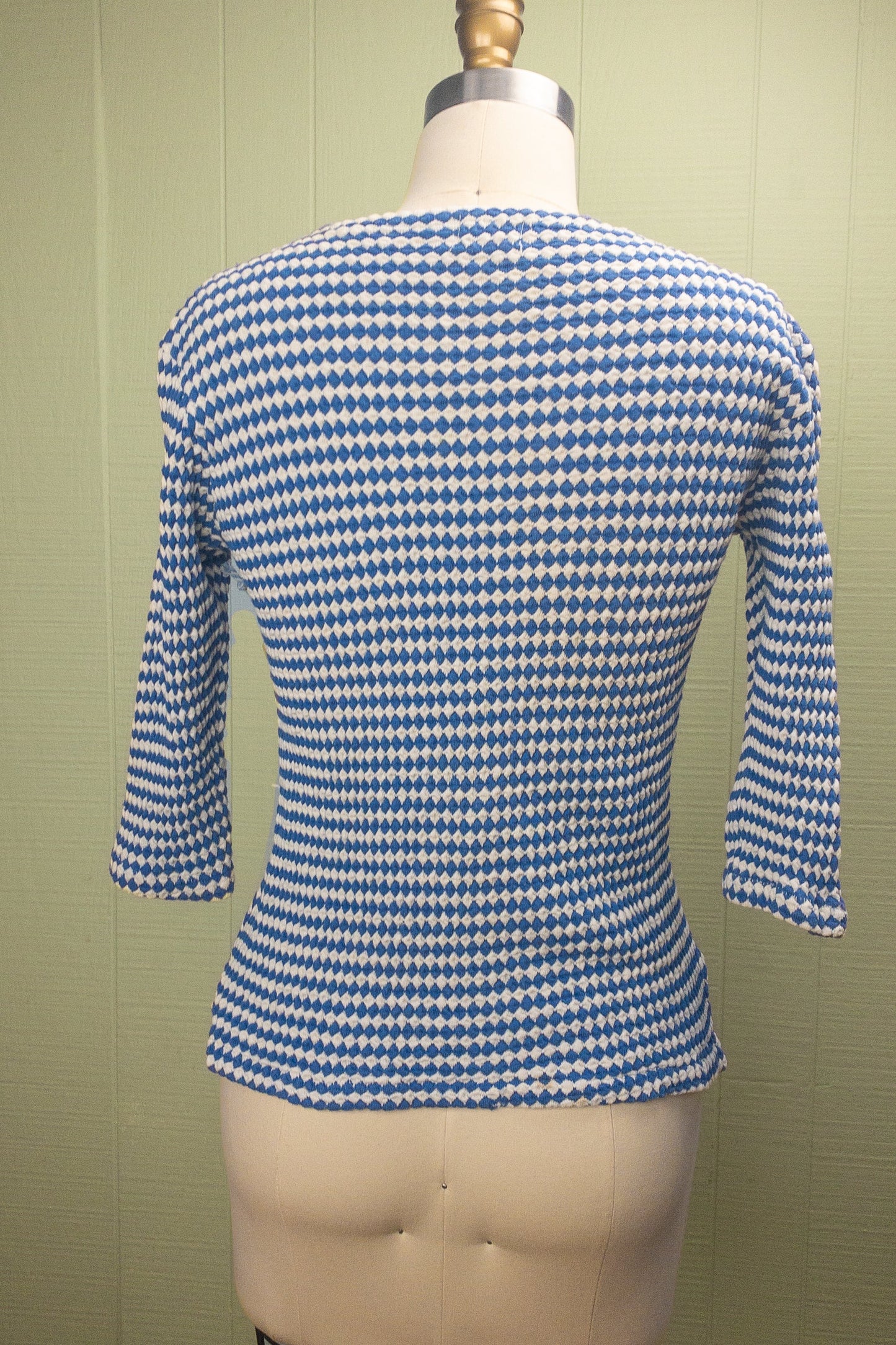 60's Blue & White Diamond Beach Top