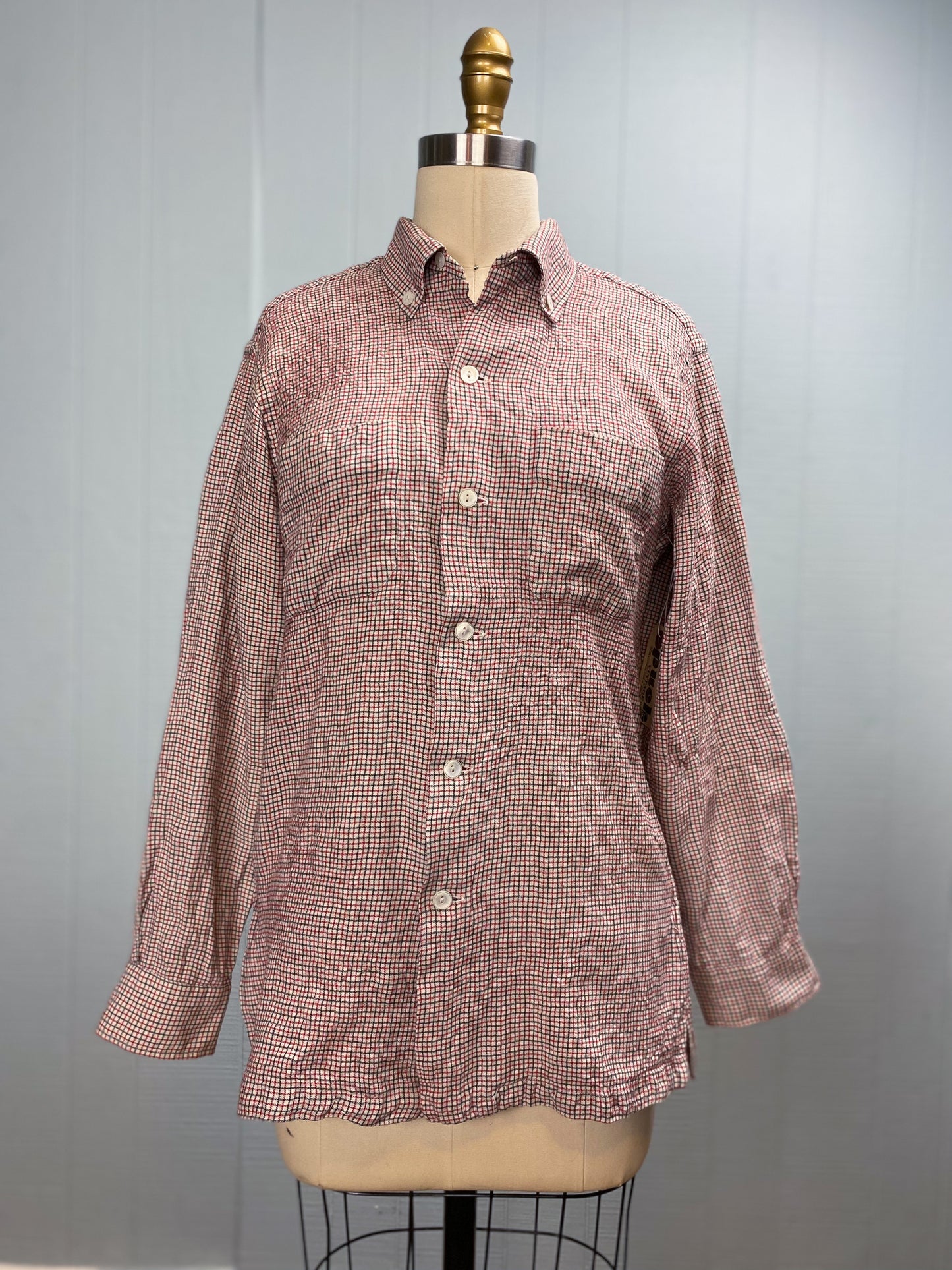 50s Suissella Brushed Cotton Windowpane Button Down Shirt | M/L