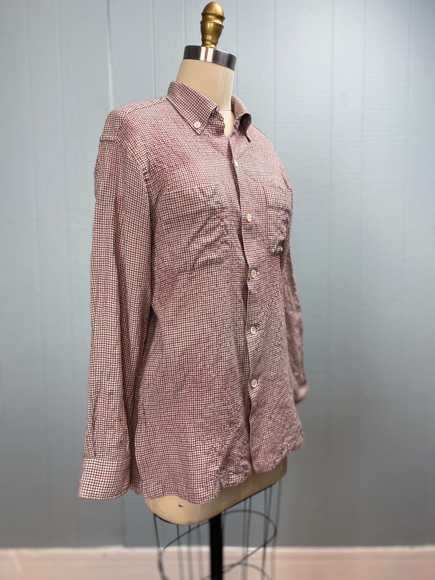 50s Suissella Brushed Cotton Windowpane Button Down Shirt | M/L
