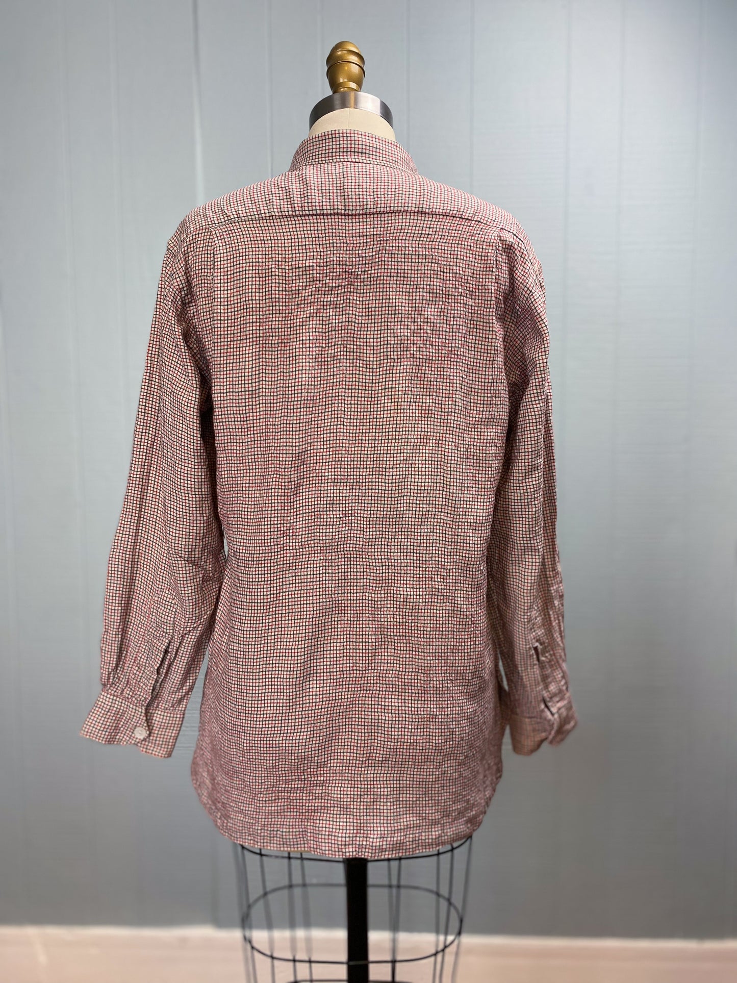 50s Suissella Brushed Cotton Windowpane Button Down Shirt | M/L