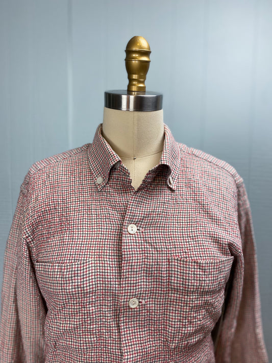 50s Suissella Brushed Cotton Windowpane Button Down Shirt | M/L