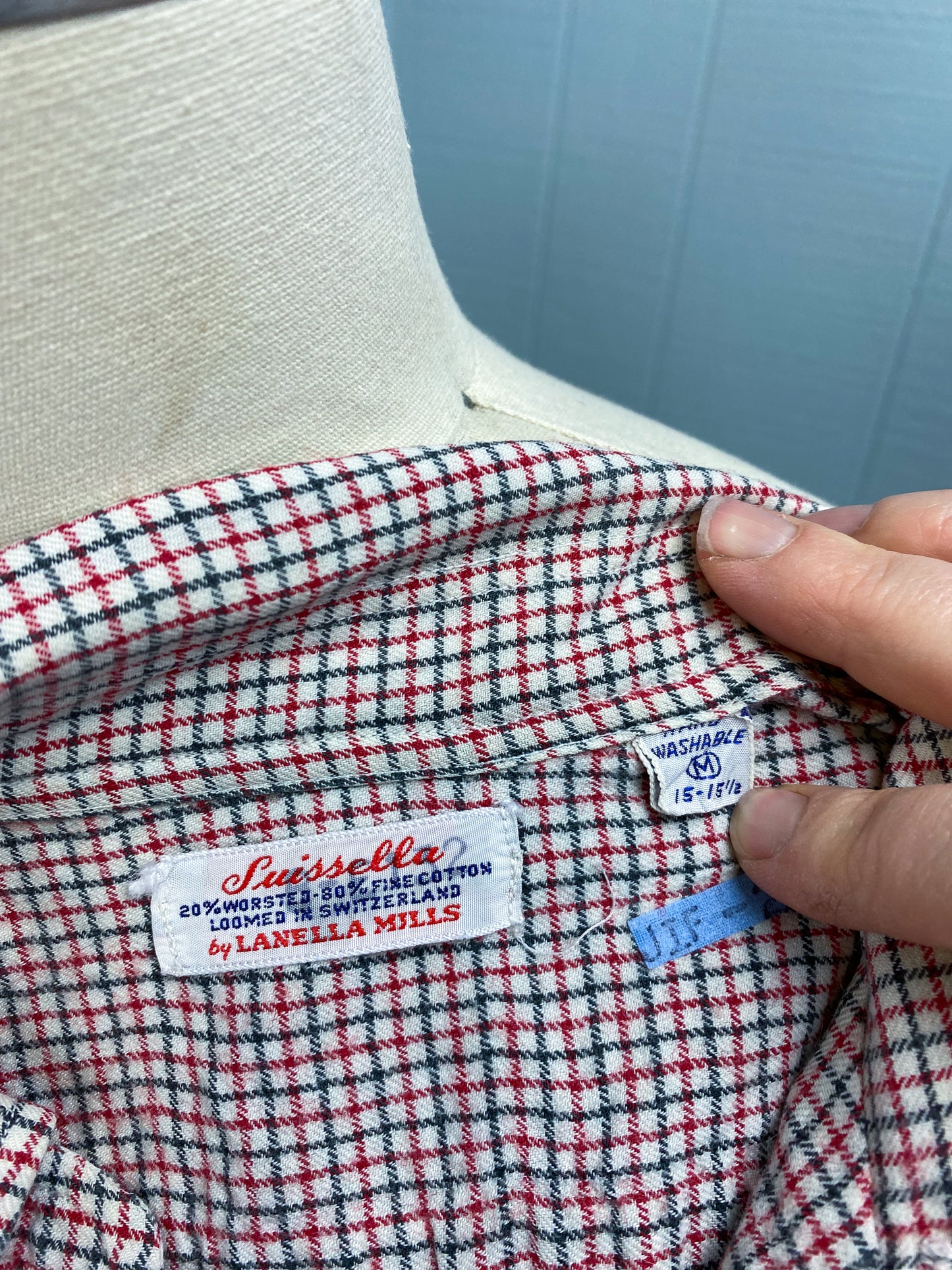 50s Suissella Brushed Cotton Windowpane Button Down Shirt | M/L