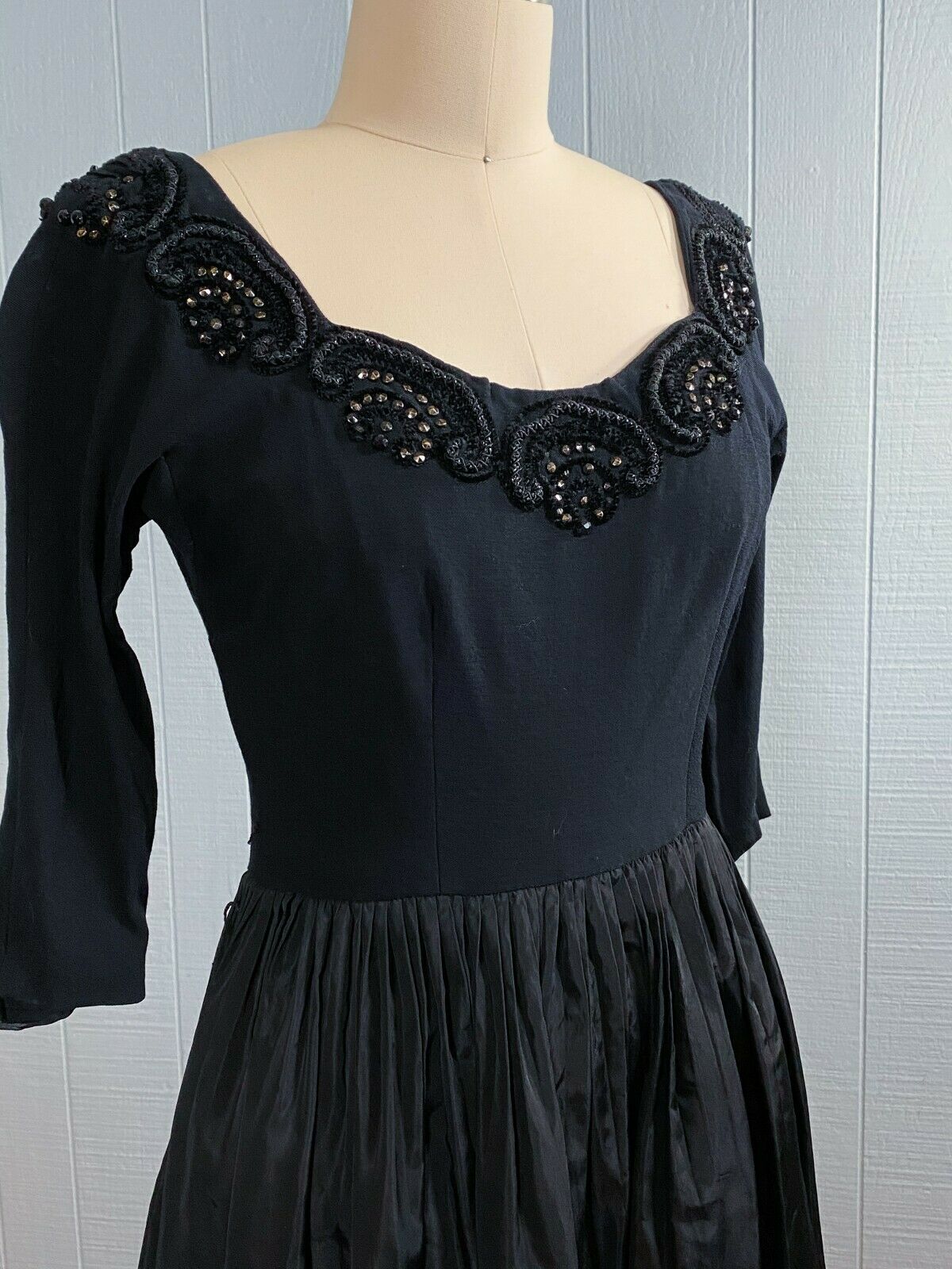 40s 50s Black Jeweled Wool Ballet Dress | XS/S