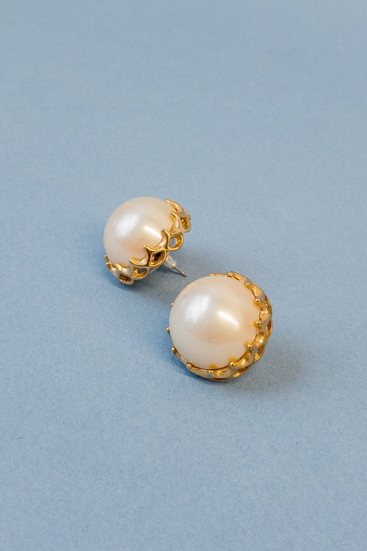 Large Domed Pearl Gold Bordered Earrings