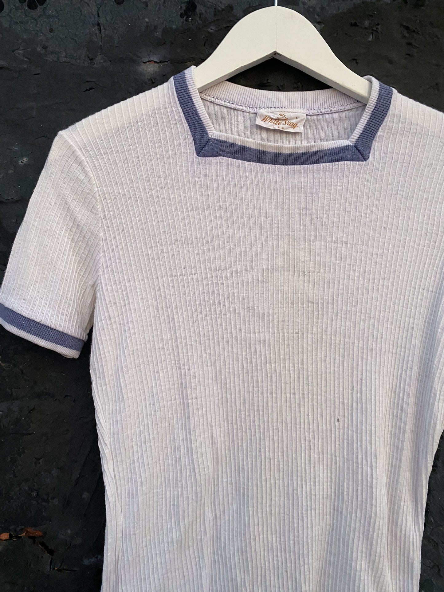 60s Square Neck Ribbed White T Shirt