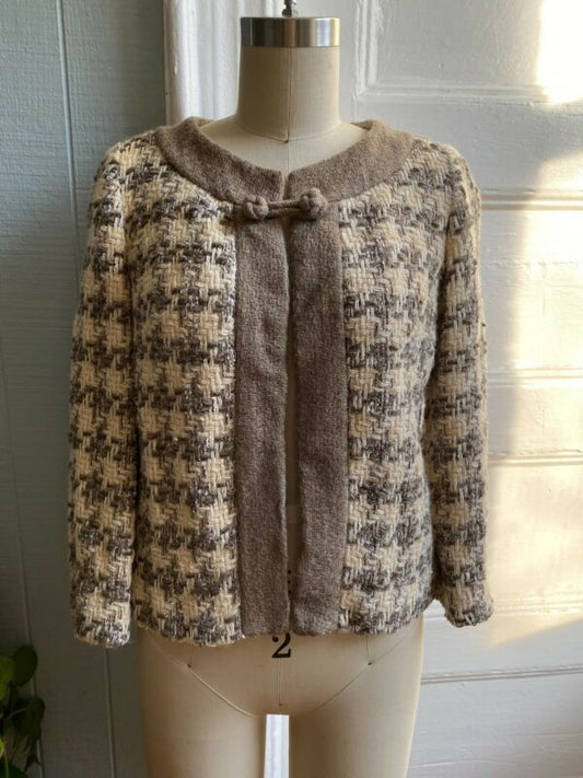 50s 60s Tan Houndstooth Blazer | XS/S