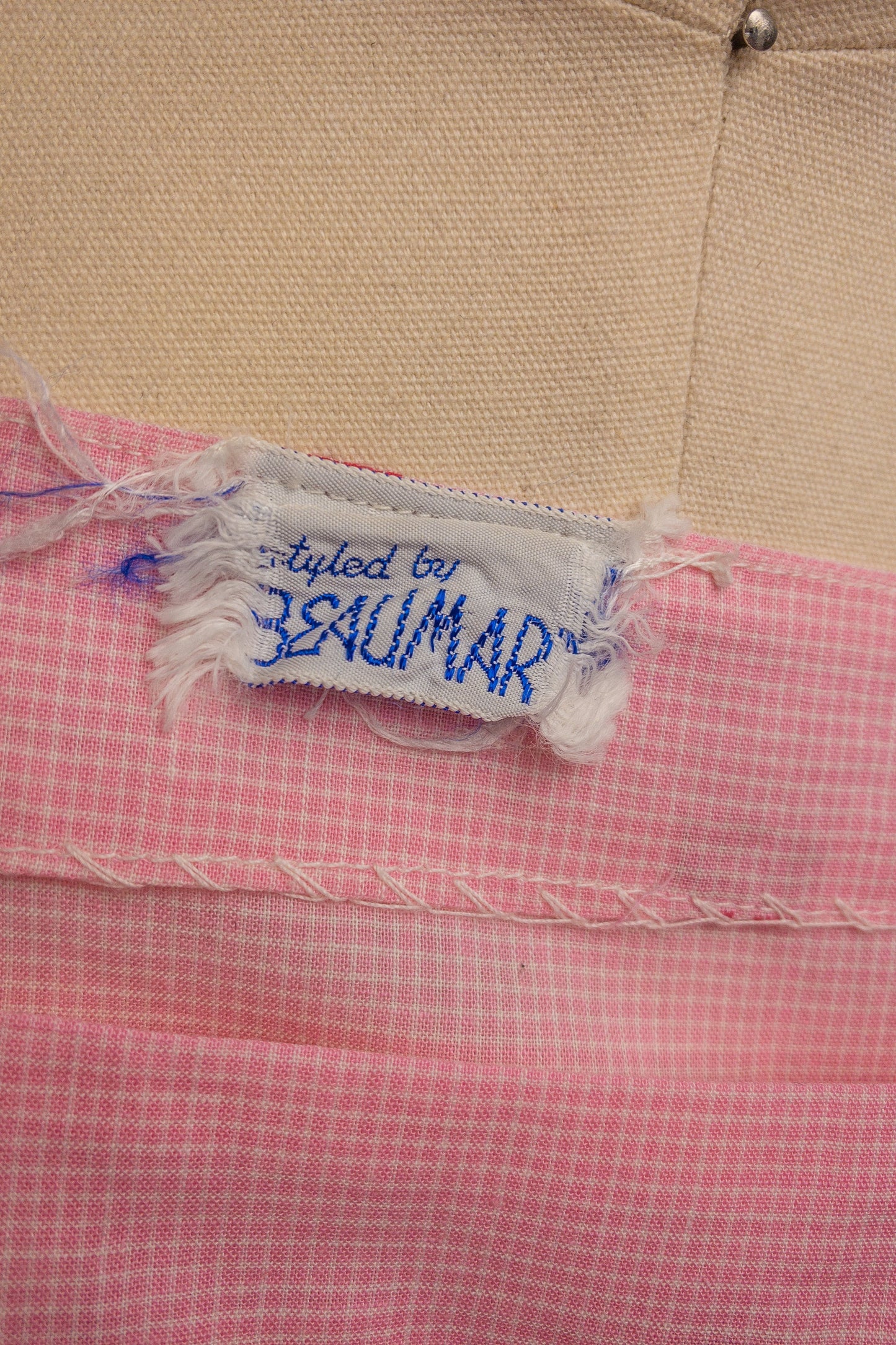50's Pink Gingham Chicken Day Dress | M/L