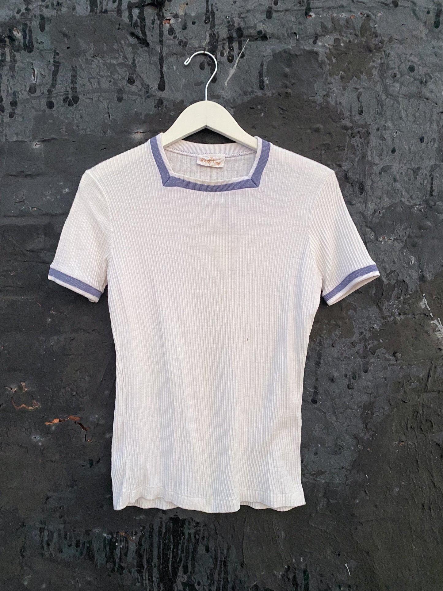 60s Square Neck Ribbed White T Shirt