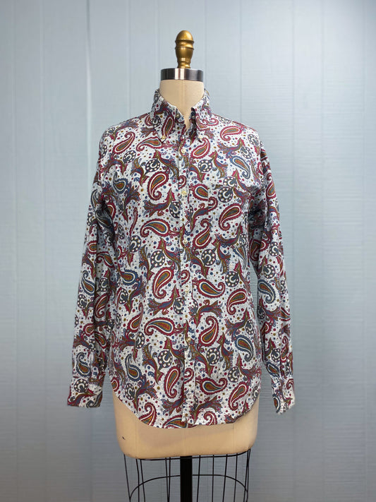 50s Pale Blue & Red Paisley Cotton Button Shirt | M/L