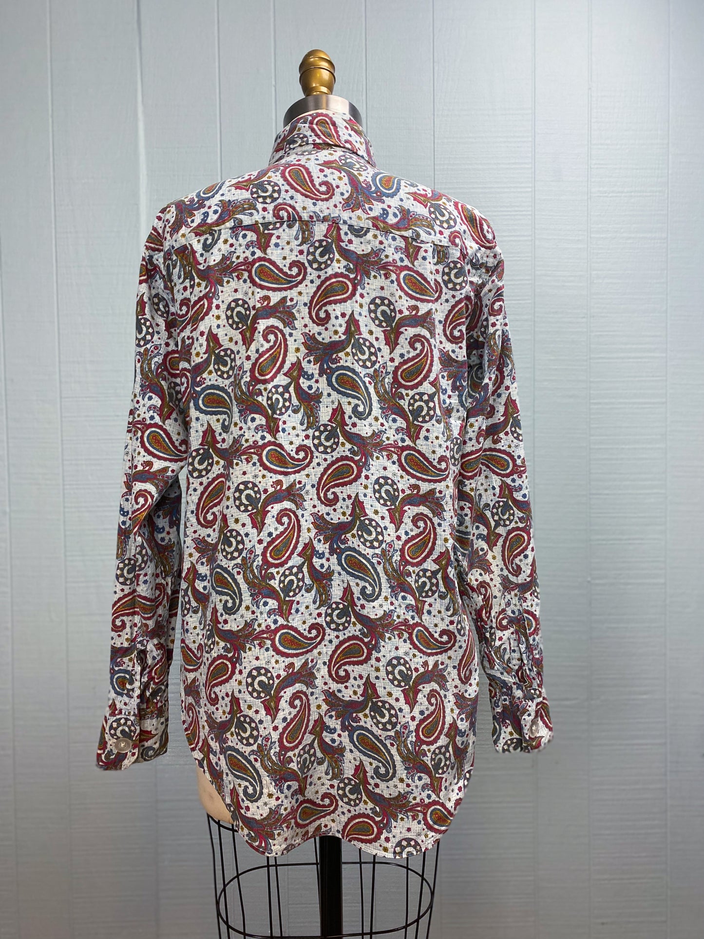 50s Pale Blue & Red Paisley Cotton Button Shirt | M/L