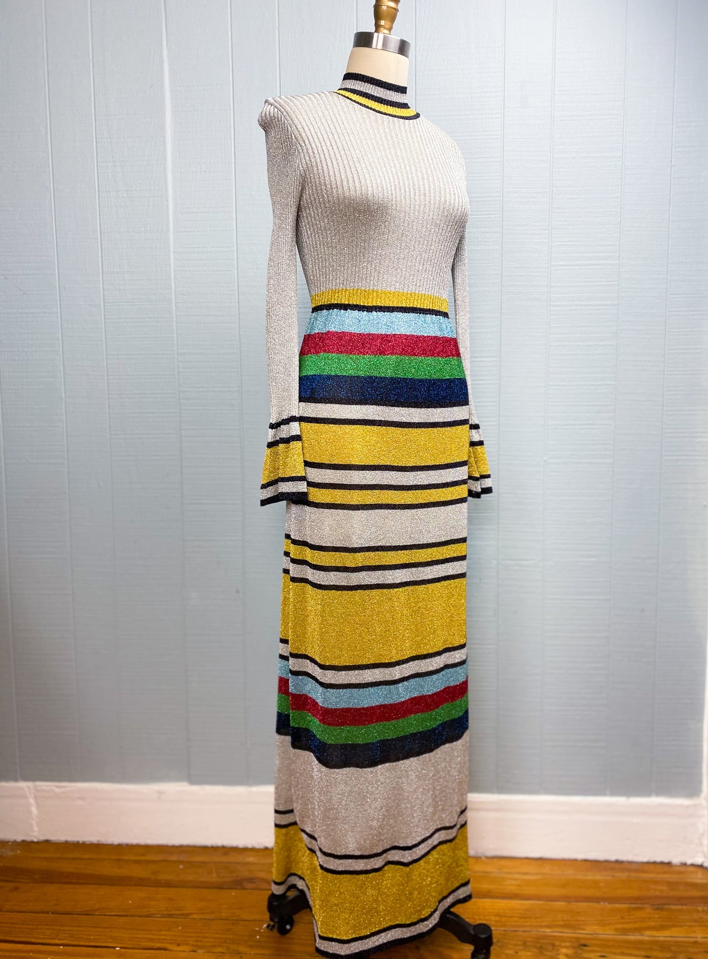 70's Lurex Silver Rainbow Maxi Dress